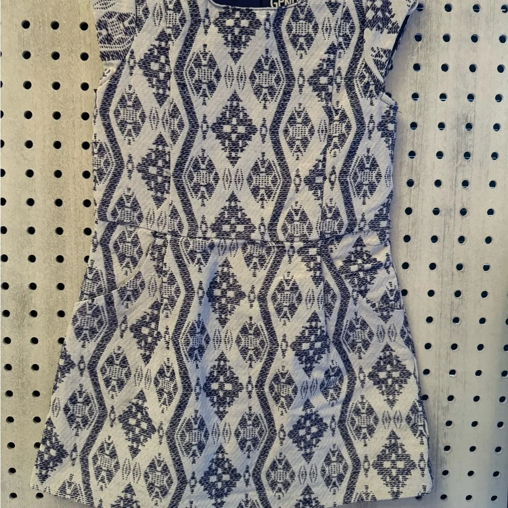 Genuine Kids. Navy & White Geometric Patterned Dress. Excellent Condition. Size4